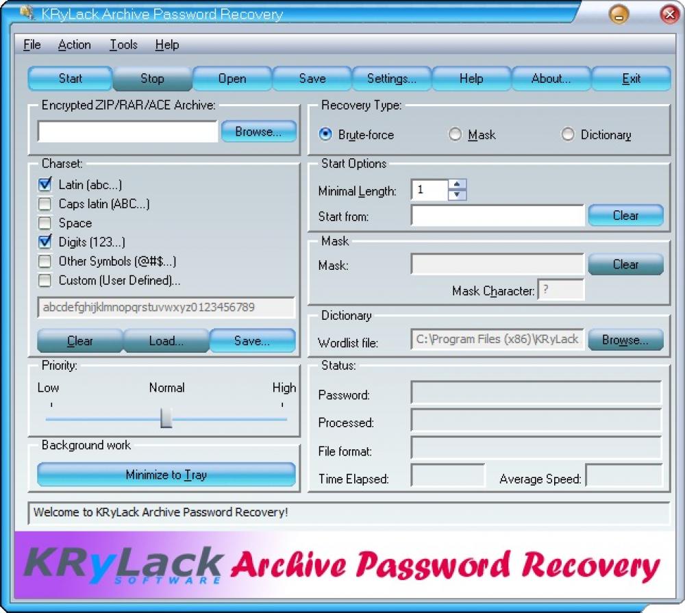 KRyLack Archive Password Recovery 3.70 (Shareware 5.71Mb)